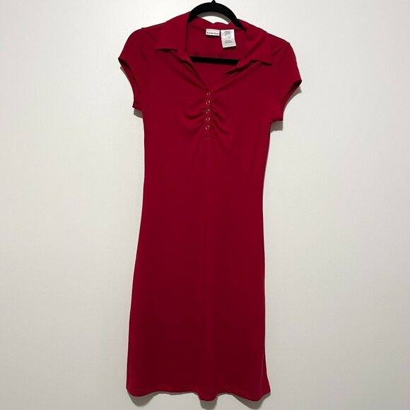 No Boundaries Juniors Y2K Polo Dress Size M Red Tennis Preppy 2000s Ruched 90s - Picture 1 of 6